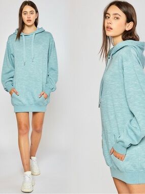 Reflex Oversized Hoodie Dress in Light Aqua